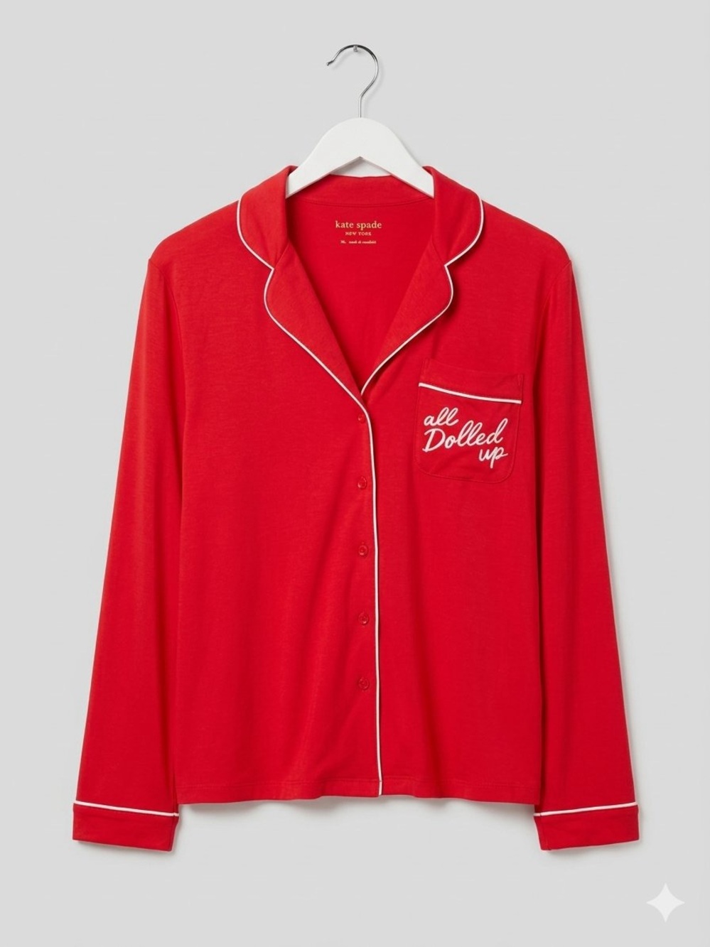Kate Spade Red Long-Sleeve Pajama Top - All Dolled Up/ M/ NWT / Ptp-22”